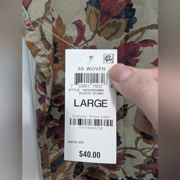 NWT Sun + Stone Rustic Khaki Floral Short Sleeves Button-Up Shirt - Picture 4 of 8